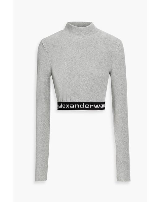 T By Alexander Wang Gray Cropped Stretch Cotton-blend Corduroy Turtleneck Top