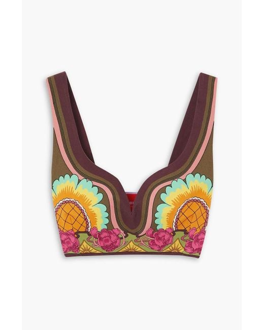 LaDoubleJ Pink Baia Cropped Printed Cotton-blend Twill Top