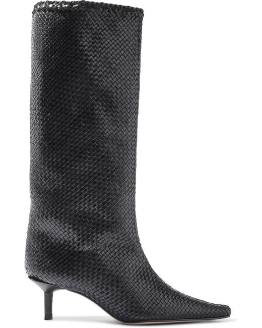 Miista Black Sandy Woven Leather Boots
