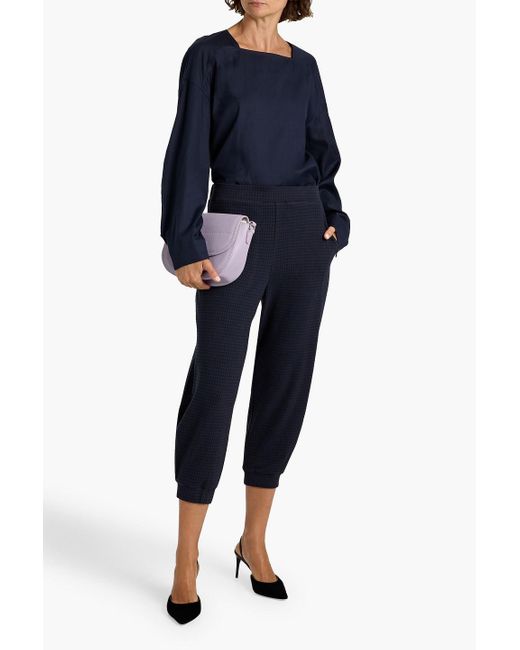 Tibi Blue Draped Lyocell And Cotton-Blend Twill Top