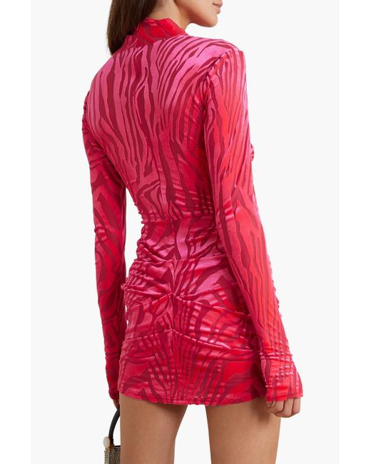 Alex Perry Pink Ruched Devoré-velvet Mini Dress