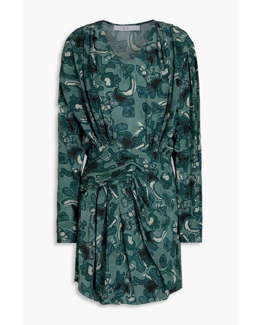 IRO Green Bedrucktes minikleid aus crêpe mit raffung