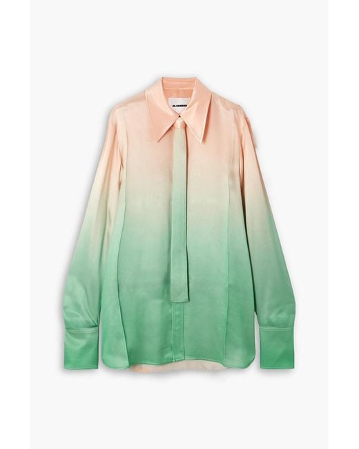 Jil Sander Green Oversized Tie-Detailed Dégradé Satin Shirt