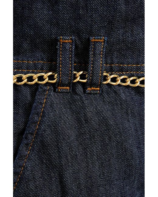FRAME Blue Chain-embellished High-rise Wide-leg Jeans