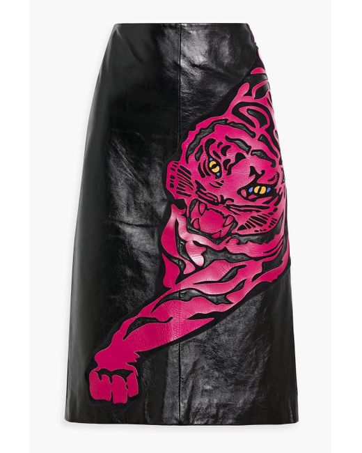 Valentino Garavani Black Suede-trimmed Crystal-embellished Leather Skirt