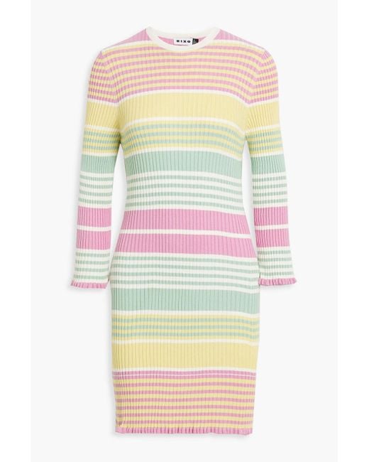 Rixo Yellow Striped Ribbed-knit Mini Dress