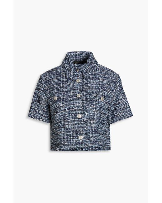 Maje Blue Colly Cropped Metallic Tweed Shirt