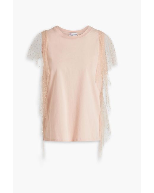 RED Valentino White Ruffled Point D'esprit-trimmed Cotton-jersey Top