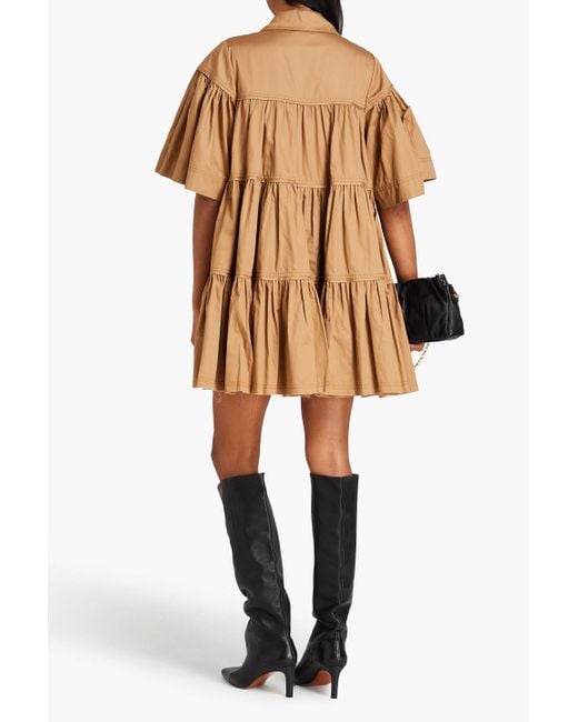Aje. Brown Lana Tiered Cotton-poplin Mini Dress