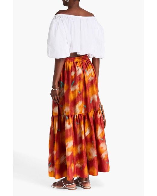 Lee Mathews Orange Ginger Printed Linen And Silk-blend Maxi Skirt