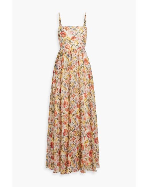 Mikael Aghal Natural Floral-Print Voile Maxi Dress