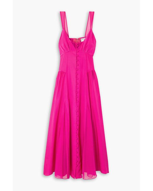 La Ligne Pink Paulina Georgette-trimmed Silk-charmeuse Midi Dress