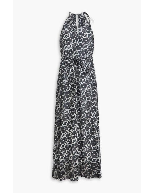 HANNAH White Valeria Cutout Printed Cotton Maxi Dress