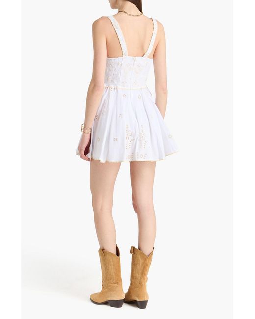 Charo Ruiz White Zinca Embroidered Cotton-Blend Mini Dress