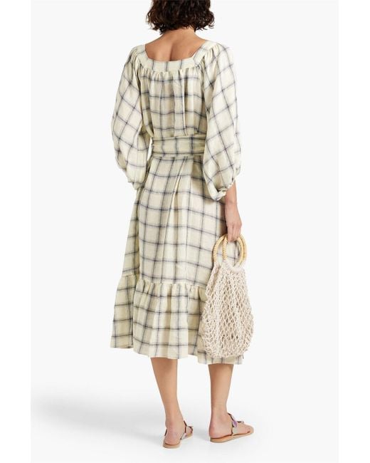 Lisa Marie Fernandez White Laure Checked Linen Midi Dress