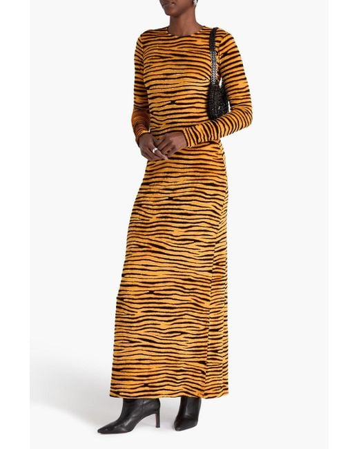 Rabanne Metallic Tiger-Print Devoré-Velvet Maxi Dress