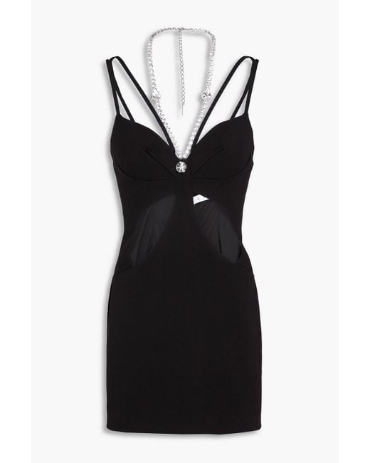Area Black Embellished Cutout Jersey Mini Dress
