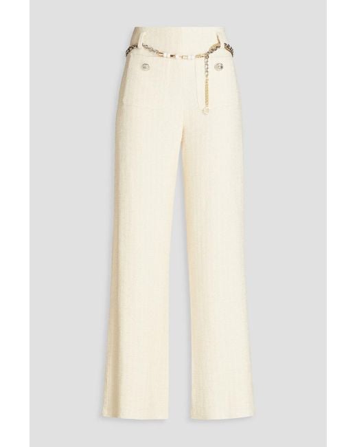 Maje White Chain-embellished Tweed Wide-leg Pants