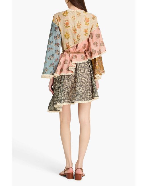 Zimmermann White Tiered Belted Paisley-Print Cotton-Blend Mini Dress
