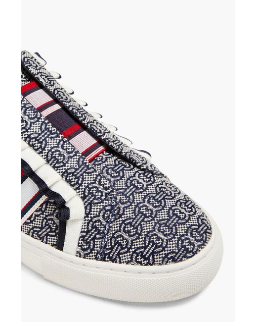 Tory Burch Blue Cotton-jacquard And Leather Sneakers