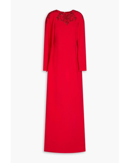 Marchesa Cape-Effect Embroidered Jersey Gown