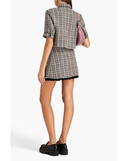 Sandro Gray Ruffle-trimmed Metallic Tweed Mini Wrap Skirt