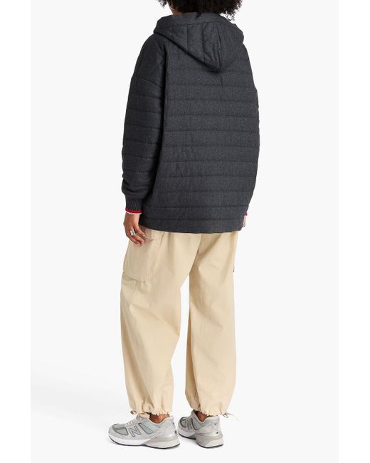 Brunello Cucinelli Black Bead-Embellished Quilted Wool-Felt Hooded Jacket