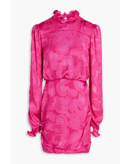 Saloni Pink Rina B Ruffled Satin-Jacquard Mini Dress