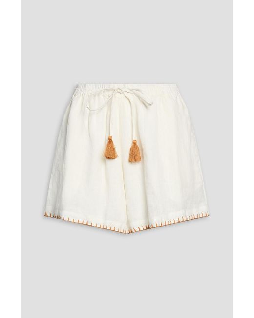HANNAH Natural Tasseled Linen Shorts
