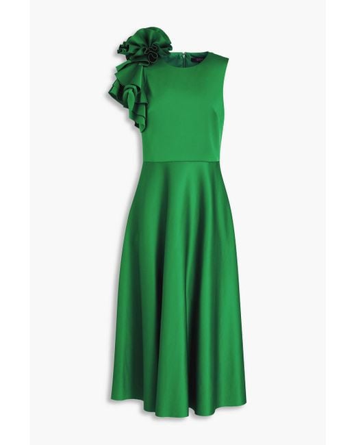 Badgley Mischka Green Ruffled Scuba Midi Dress