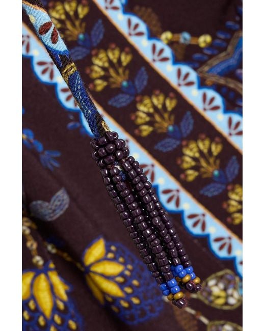 Farm Rio Blue Printed Crepe Mini Wrap Dress