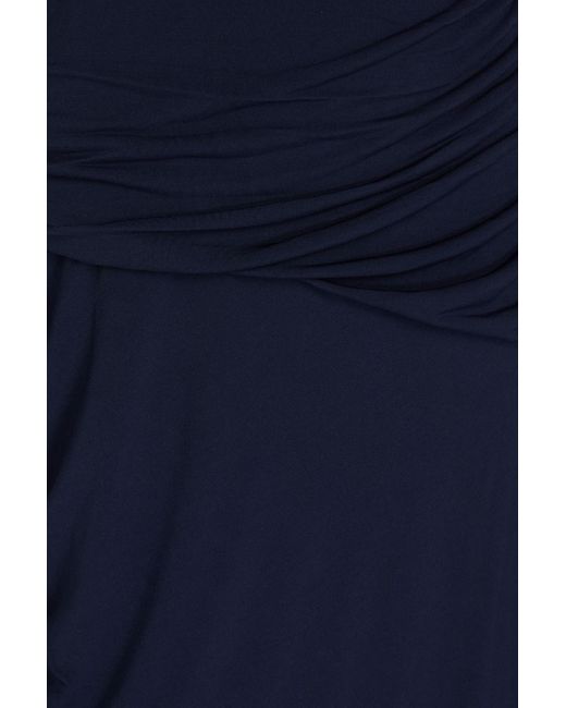 Hervé Léger Blue One-shoulder Draped Cutout Jersey Midi Dress