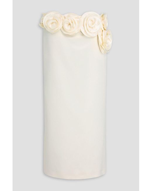 Magda Butrym White Floral-Appliquéd Silk And Wool-Blend Satin Midi Skirt