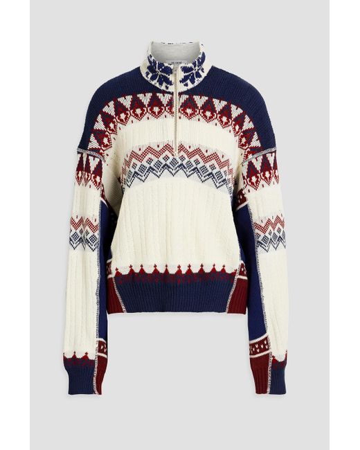 Re/done Blue 80s Fair Isle Knitted Half-zip Sweater