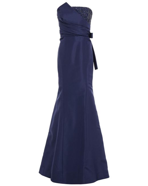Carolina Herrera Blue Strapless Embellished Silk-faille Gown