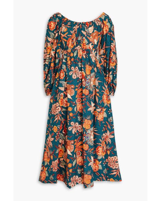 Ulla Johnson Blue Helena Floral-print Cotton-poplin Midi Dress