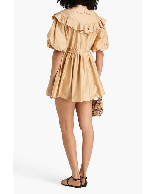 Farm Rio Natural Ruffled Stretch-Cotton Poplin Mini Shirt Dress
