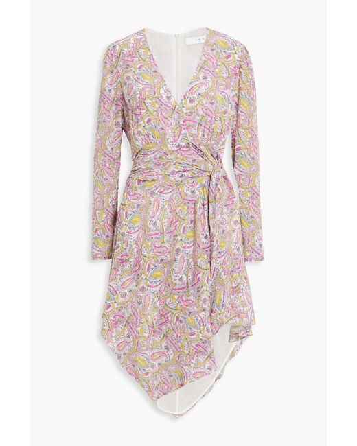 IRO Pink Taro Belted Printed Silk Crepe De Chine Dress
