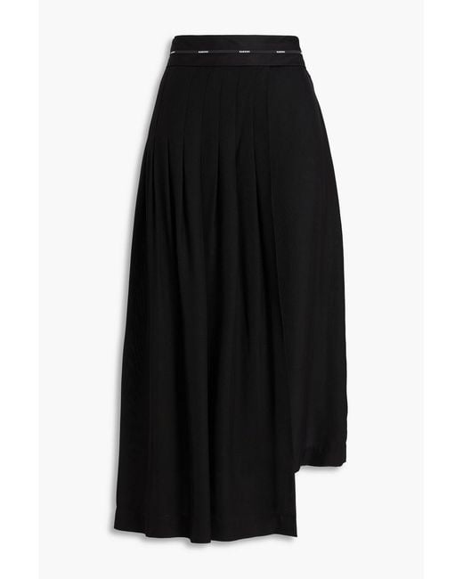 Sandro Black Asymmetric Wrap-Effect Piqué Midi Skirt