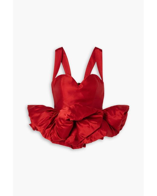 Miss Sohee Red Duchesse Silk-blend Satin Peplum Top