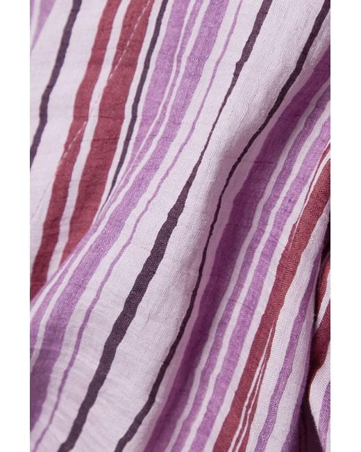 Lisa Marie Fernandez Purple Pouf Cropped Tie-front Striped Linen-blend Top
