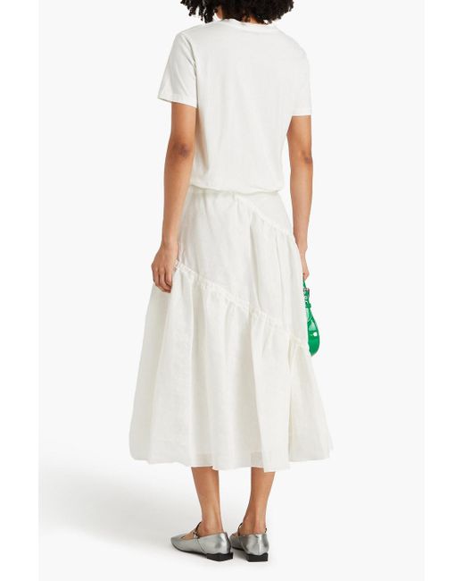 Sandro White Tiered Linen-blend Gauze Midi Skirt