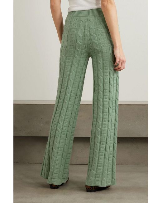 Acne Green Cable-knit Wool-blend Flared Pants