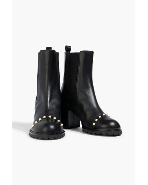 Stuart Weitzman Black All Pearls Embellished Leather Chelsea Boots