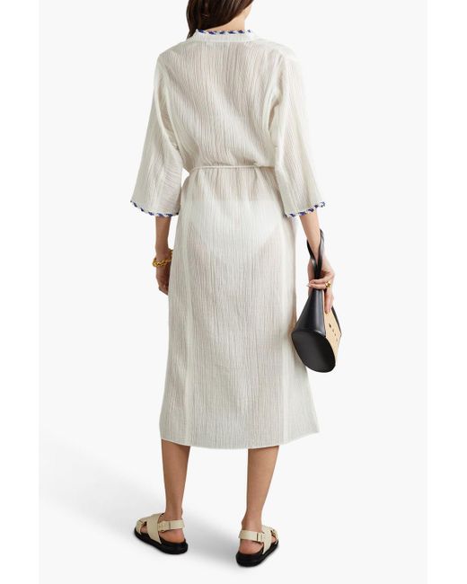 Tory Burch Crochet-trimmed Ramie And Cotton-blend Gauze Midi Dress in ...