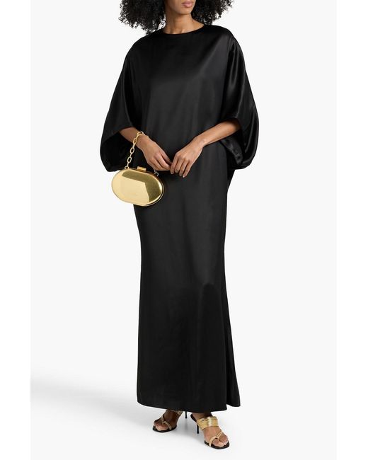 FFORME Black Devora Draped Satin Maxi Dress
