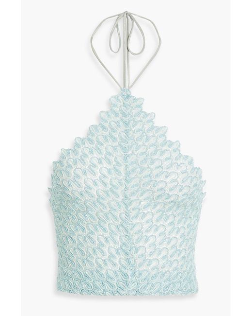 Missoni Blue Cropped Metallic Crochet-knit Halterneck Top