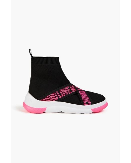 Love Moschino Pink Logo-Print Textured-Knit High-Top Sneakers