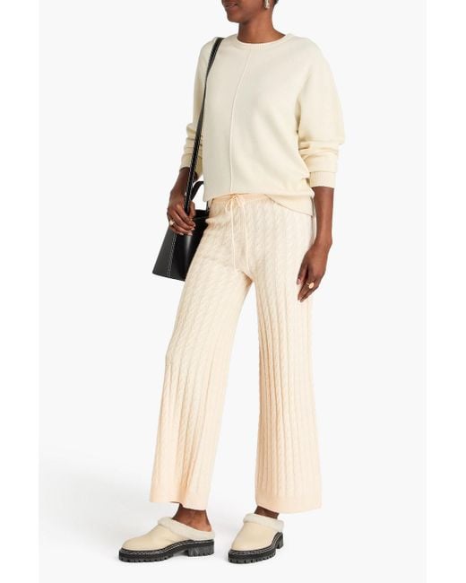 Totême  White Cable-knit Wool And Cashmere-blend Wide-leg Pants