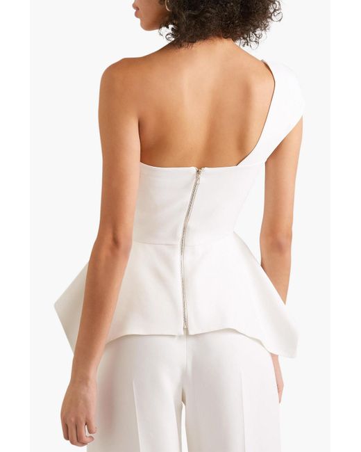 Roland Mouret White Rodmell One-shoulder Crepe Peplum Top